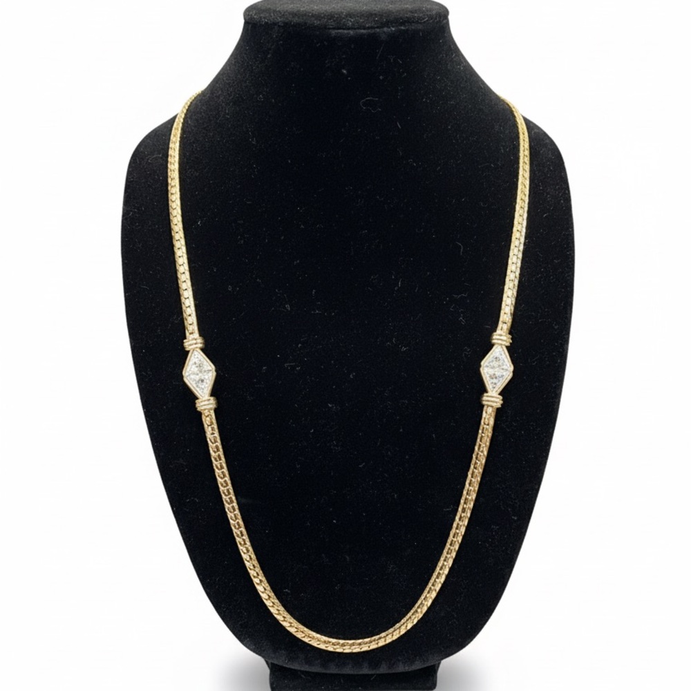 Vintage 1980s S.A.L. Swarovski America Ltd. Gold Tone Crystal Station Necklace